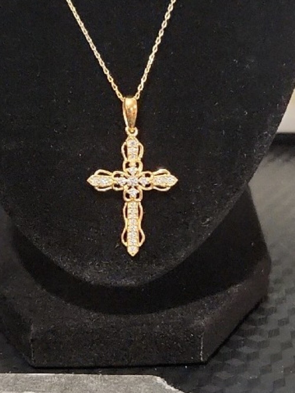 925 Sterling Silver Vermeil CZ Cross Pendant with Chain